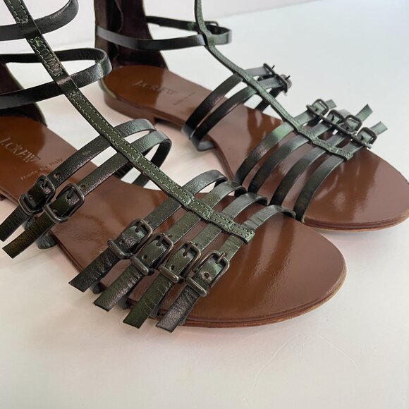 J. Crew Gladiator Sandals Made in Italy Dark Green Leather Strappy Size 9 - Picture 3 of 13
